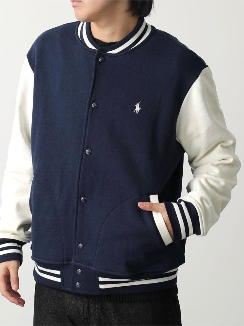 Polo Ralph Lauren Athletic Fleece Varsity Letterman Jacket Navy Cream NWOT L